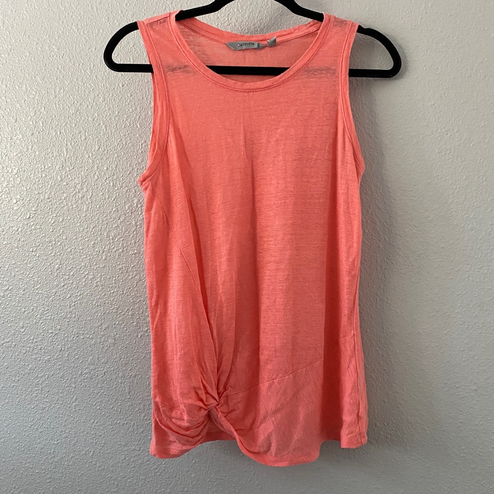 Athleta Pacifica Linen Tank Top Coral Orange Front Knot Small Sporty Summer